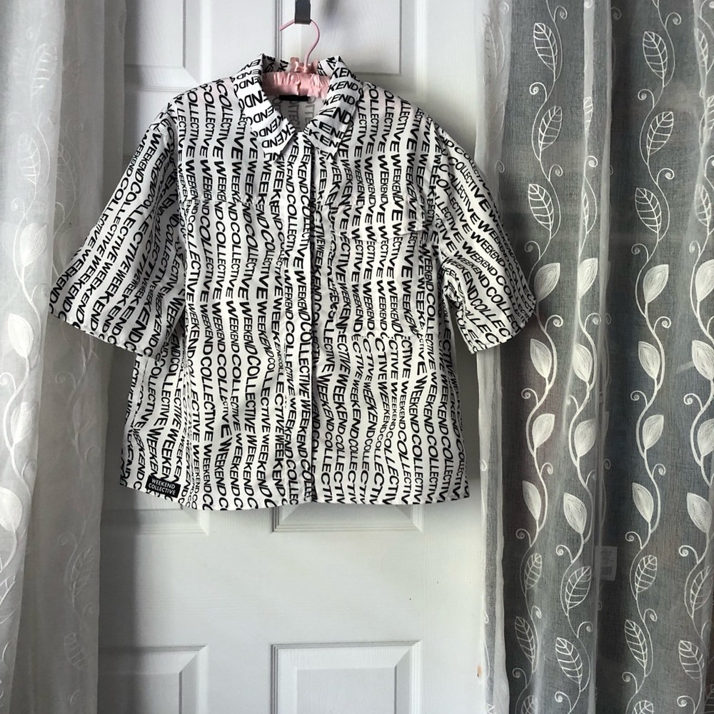 New ASOS Weekend Collective shirt in monogram logo print oversized top, size 8